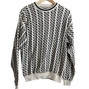 Shenandoah Sweater Mens Medium Cream Brown Black Geometric Knit‎ Made in USA